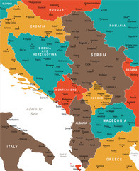 Central Balkan Map - Vector Illustration