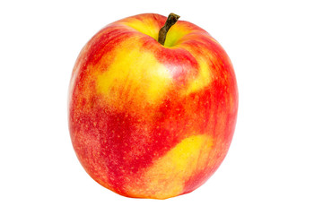 Red apple closeup isolated on white background. Juicy fruit. Healthy food. Vitamins.