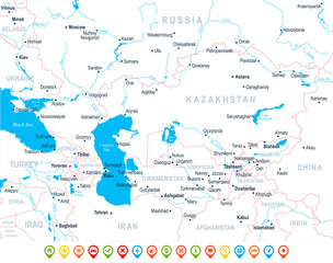 Caucasus and Central Asia Map - Vector Illustration