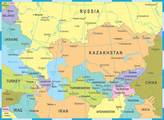 Fototapeta na wymiar Caucasus and Central Asia Map - Vector Illustration