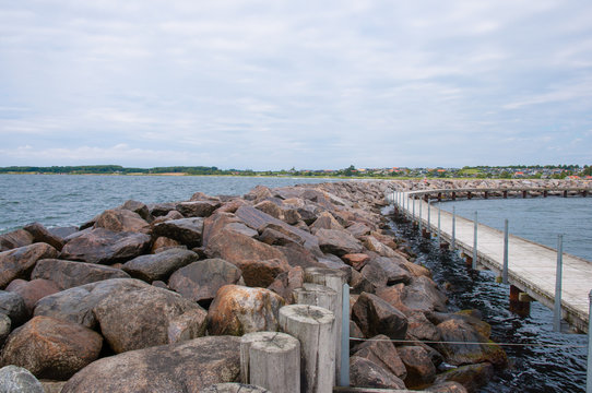 Breakwater wall in Karrebaeksminde in Denmark