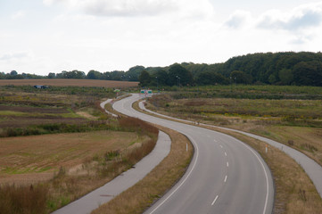 Road with bike path in Denmark