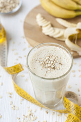Banana oatmeal smoothie on the table