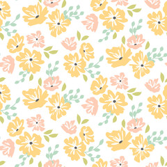 Cute floral pattern in library style. Vector flower seamless background. - 171215557