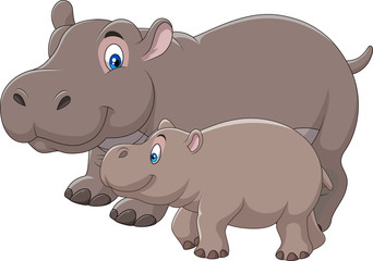 Cartoon mother and baby hippo
