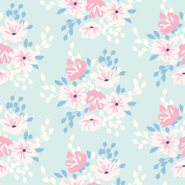 Cute floral pattern in shabby chic style. Vector flower seamless background.