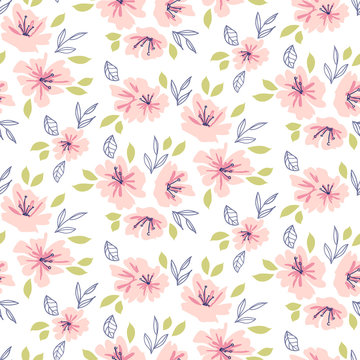 Ditsy floral pattern in library style. Vector flower seamless background.