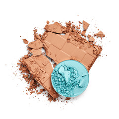 Face powder and eye shadow isolated on white background
