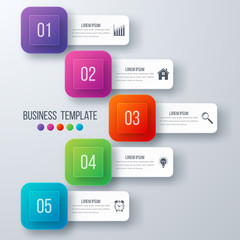 Infographics template 5 options with square