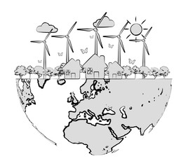 Hand-drawn renewable energy sketch