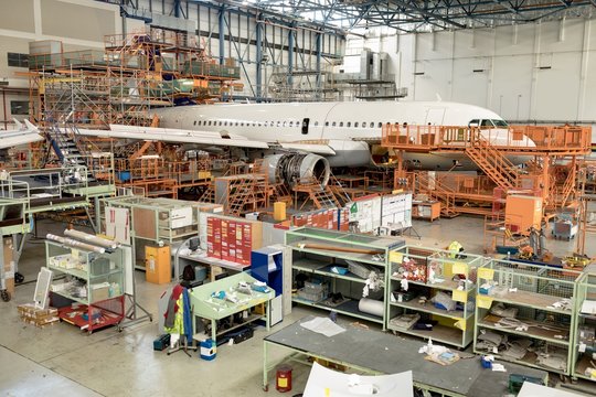 Aircraft at airlines maintenance facility