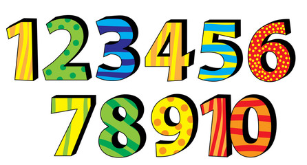 Nice colorful cartoon 3d numbers set for children  1-10