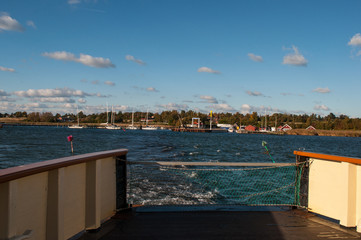 the Danish ferry Ida sailing away from island of Bogoe