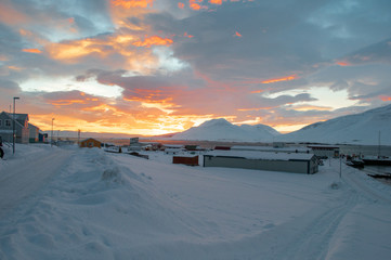 sunset on island of Hrisey in Iceland