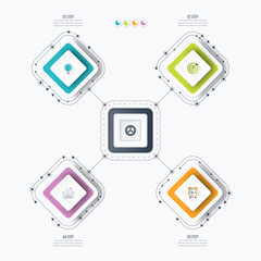Business infographics template 4 steps with square