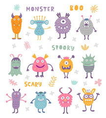 Vector Set of Cute Scary Halloween Monsters. © Artrise Stocker