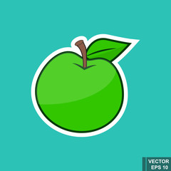 An Apple. Sticker. Proper nutrition. Green fruit. For your design.