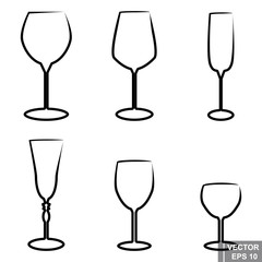 A set of wine glasses. Circuit. Flat illustration. Icons isolated on white background.