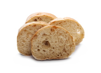 Whole wheat bread slices without additives, isolated on white background