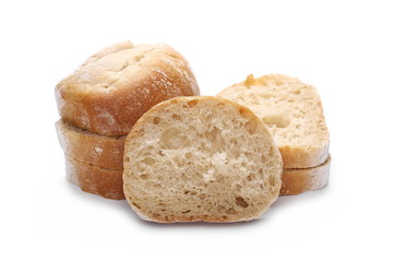 Whole wheat bread slices without additives, isolated on white background