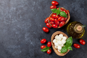 Mozzarella cheese, tomatoes and basil