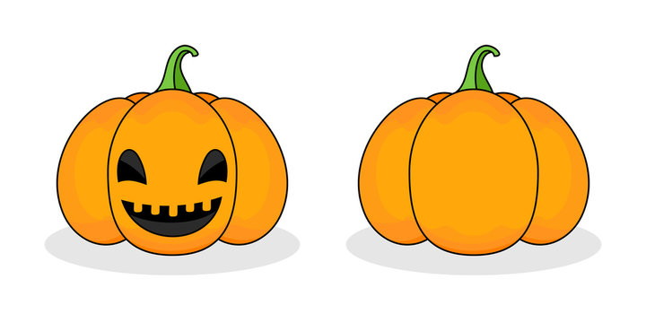 Orange scary pumpkin in thin line flat style. Halloween celebration concept. Vector illustration