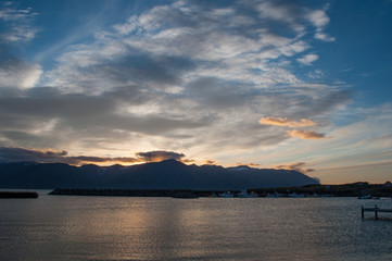 Naklejka premium sunset over icelandic mountains on Trollaskagi peninsula