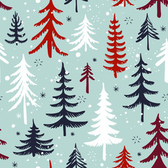 Seamless pattern with Christmas tree. Winter forest. Vector background.