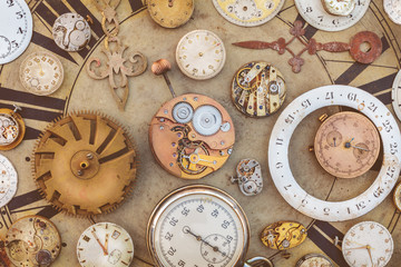 Collection of vintage rusty watches and clock parts