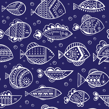 Vector seamless stylized fish pattern