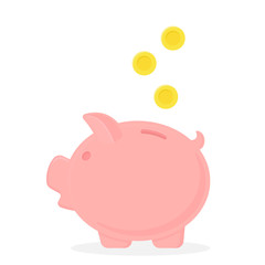 Piggy bank with falling coins. Vector icon. Save money