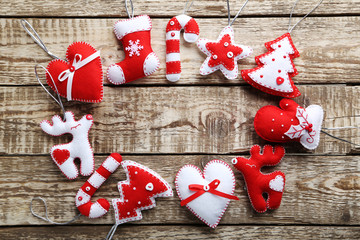 Christmas decorations on a grey wooden table