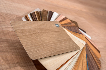 Obraz na płótnie Canvas Wooden samples for floor laminate or furniture in home or commercial building.