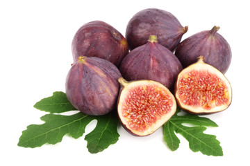 fig fruits with leaves isolated on white background