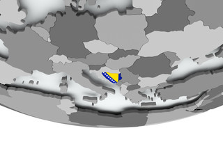 Bosnia with flag on globe