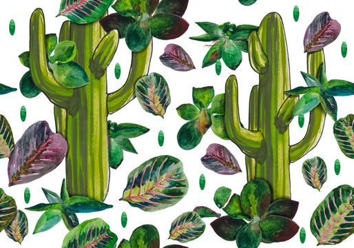 leaves and cactus pattern