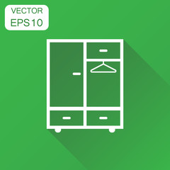 Cupboard furniture icon. Business concept furniture pictogram. Vector illustration on green background with long shadow.