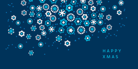 ice floral shaped abstract snow dynamic composition. geometric flat snowflake vector illustration. blue winter motif for surface design, header, weddind invitation