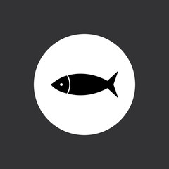 Fisch - Icon, Symbol, Piktogramm, Bildmarke, grafisches Element - schwarz, Hintergrund Rahmen, rund, grau, dunkel - Web, Druck - Vektor