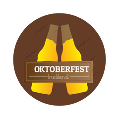 Isolated oktoberfest label with a pair of beer bottles, Vector illustration