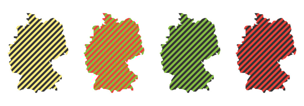 Deutschland, Umriss, Landkarte, Streifen, 2 Farben, Set - gelb, schwarz, rot, gr&uuml;n, blau - Web, Druck - Vektor