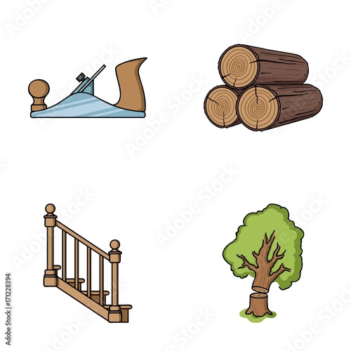 Logs In A Stack Plane Tree Ladder With Handrails Sawmill - 