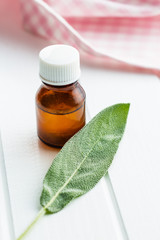 Bottle of essential sage oil.