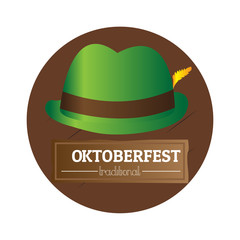 Isolated oktoberfest label with a traditional hat, Vector illustration