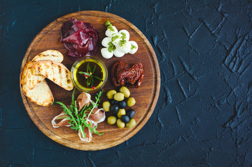 Assortment of spanish tapas or italian antipasti