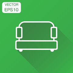 Sofa icon. Business concept couch pictogram. Vector illustration on green background with long shadow.