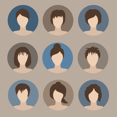 collection of icons of woman in a flat style. female avatars. set of images of young women. vector illustration. faces of girls.