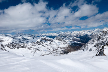 Winter landscape of Alpine mountain range. Solden, Austria