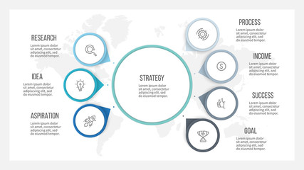 Fototapeta premium Business infographic. Organization chart with 7 options, arrows. Vector template.