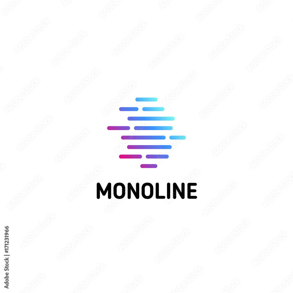 Poster horizontal dotted strips. isolated line art logo template. abstract linear logotype. colorful geomet